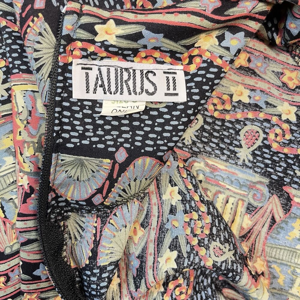 Vtg 90s Taurus Colorful geometric Pleated Fit & Flare Dress Sz 6 - Picture 4 of 9